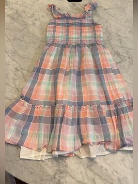 Girls' Pastel Plaid Ruffle spring Sundress - Pink, Peach & Lavender, Navy